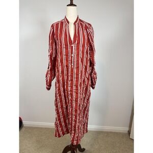 Zara Dress Womens Large Red White Striped Long Sleeve Shirt Midi Button Front